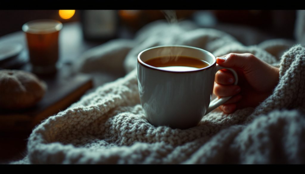 Une tisane chaude en main, un moment calme le soir